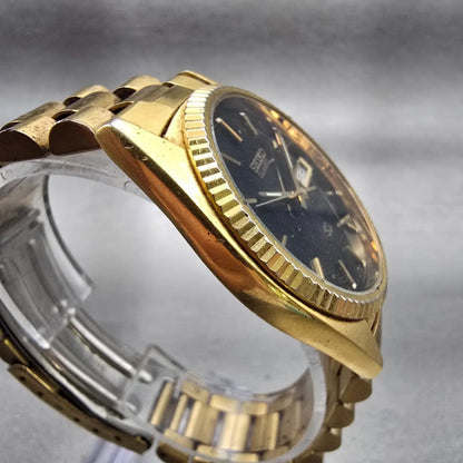 Seiko President Watch Men 36mm Black Dial Gold Tone Daydate 5Y23-8A60 New Batt3