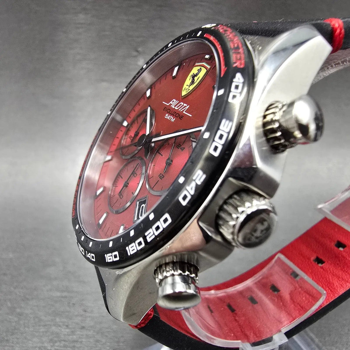 Scuderia Ferrari Pilota Evo chronograph watch 44mm Red Dial Steel Date New Batt2