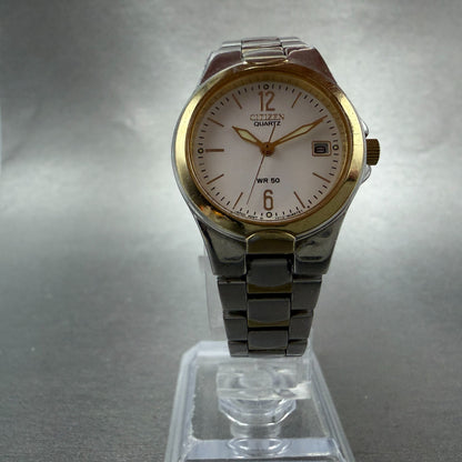 Citizen Watch Women 25mm White Dial Two Tone Date Round 1012-S056021 New Batt5