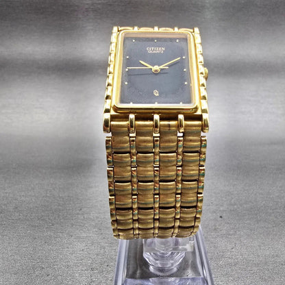 Citizen CQ Watch Men 24mm Black Dial Gold Tone Rectangle 6031-S07084 New Battery5