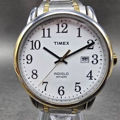 Timex Easy Reader Watch Men 38mm White Dial Two Tone Date READ!!! New Battery0