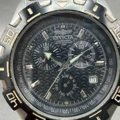 Invicta Chronograph Watch Men 42mm Black Dial Steel Daydate 3913 New Battery1