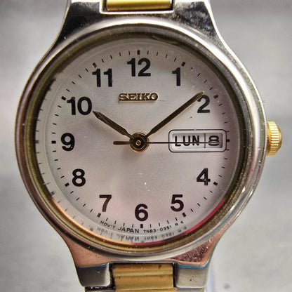 Seiko Watch Women 24mm White Dial Two Tone Daydate Round 7N83-0131 New Battery1