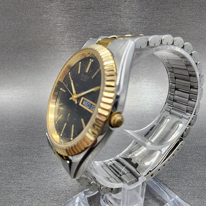 Citizen CQ President Watch Men 35mm Black Dial Two Ton Daydate 6100 NO BACK PART
