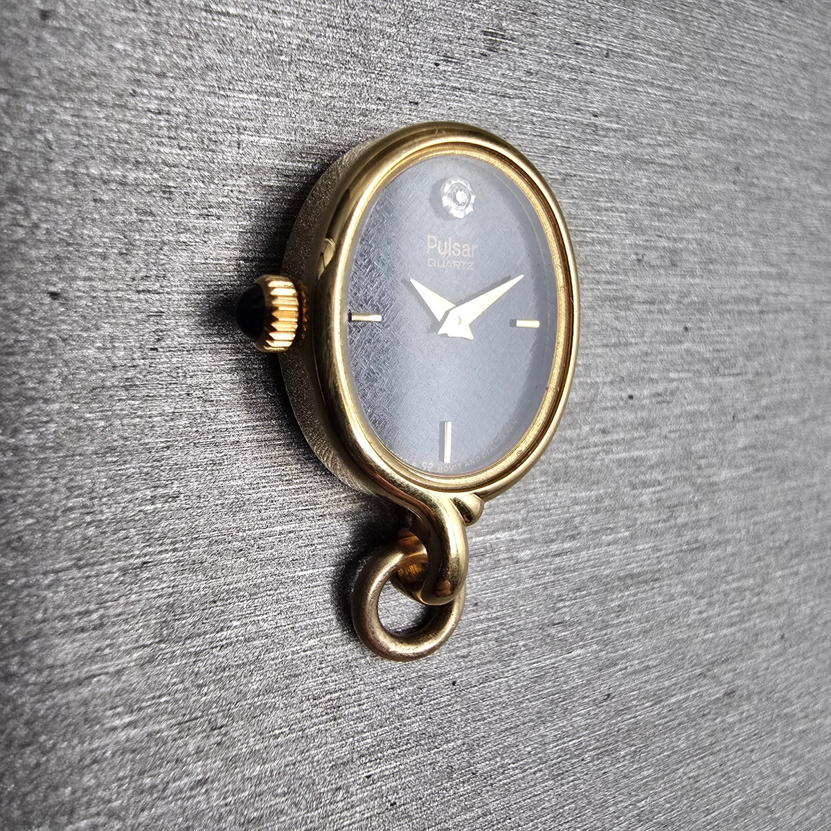 Seiko Pulsar Pendant Watch Women 16mm Black Dial Gold Tone Oval V232 New Battery3