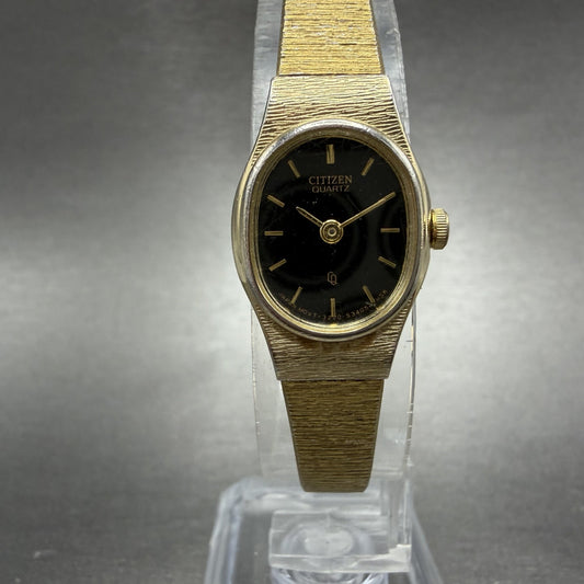 Citizen CQ Watch Women 16mm Black Dial Gold Tone Oval 3220-S16598 New Battery0