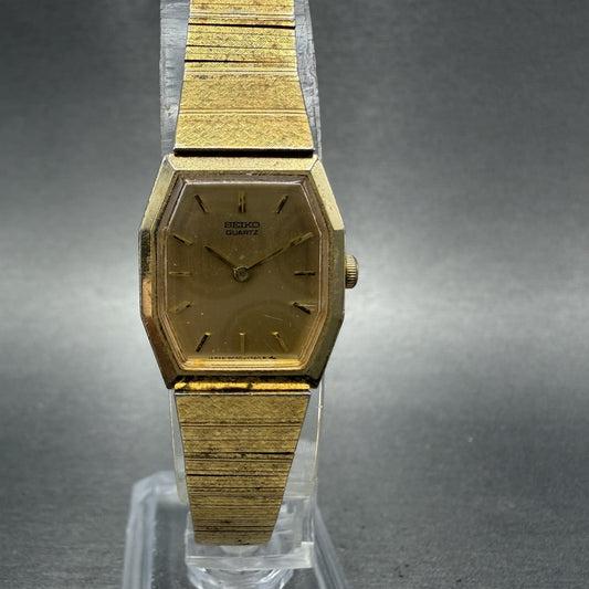 Seiko Watch Women 18mm Gold Dial Gold Tone Octagon 2C205840 New Battery VTG0