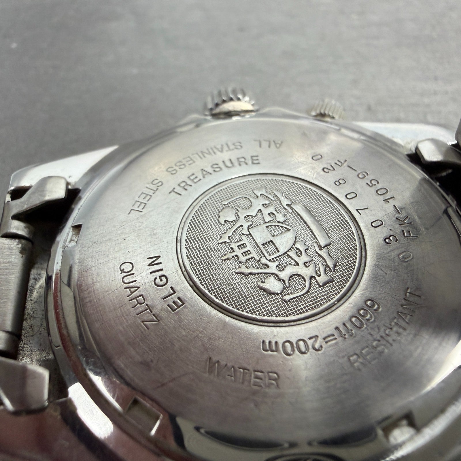 Elgin Chronograph Watch Men 39mm White Dial Silver Tone Round FK-1059 PARTS10