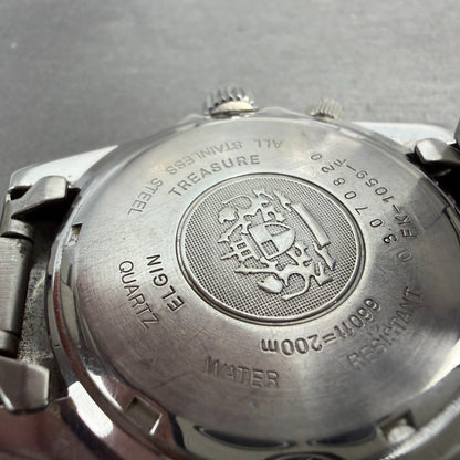 Elgin Chronograph Watch Men 39mm White Dial Silver Tone Round FK-1059 PARTS10