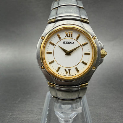 Seiko Watch Women 26mm White Dial Two Tone Round 1N00-1E70 New Battery Vintage0