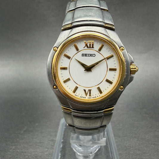 Seiko Watch Women 26mm White Dial Two Tone Round 1N00-1E70 New Battery Vintage0