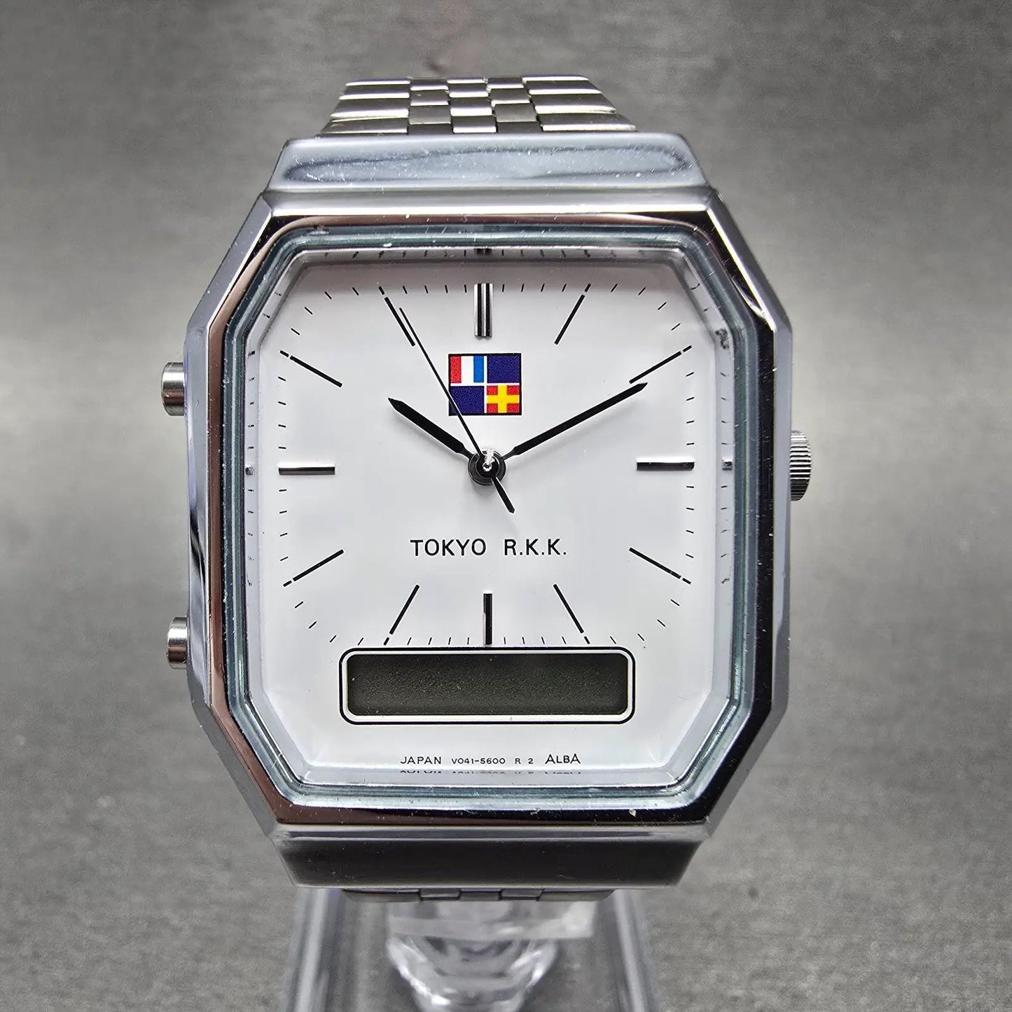 Seiko ALBA Watch Men 29mm White Dial Silver Tone Analog Digital V041-5050 PARTS0