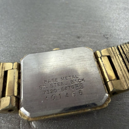 Seiko Tank Watch Women 18mm Champagne Dial Gold Tone 7323-5479 New Battery9