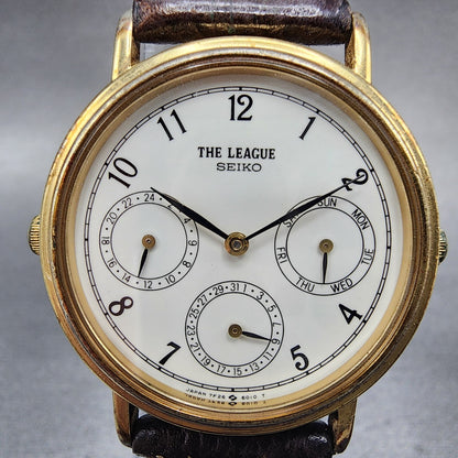 Seiko The League Watch Men 32mm White Dial Gold Tone Daydate Round New Battery