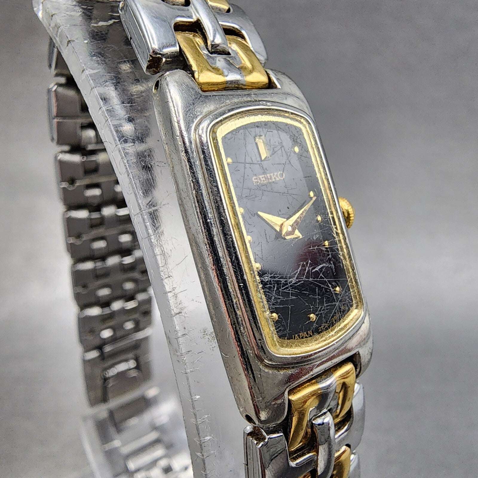 Seiko Watch Women 14mm Black Dial Two Tone Rectangle 2E207289 New Battery4