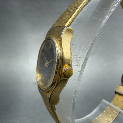Citizen CQ Watch Women 16mm Black Dial Gold Tone Oval 3220-S16598 New Battery H72