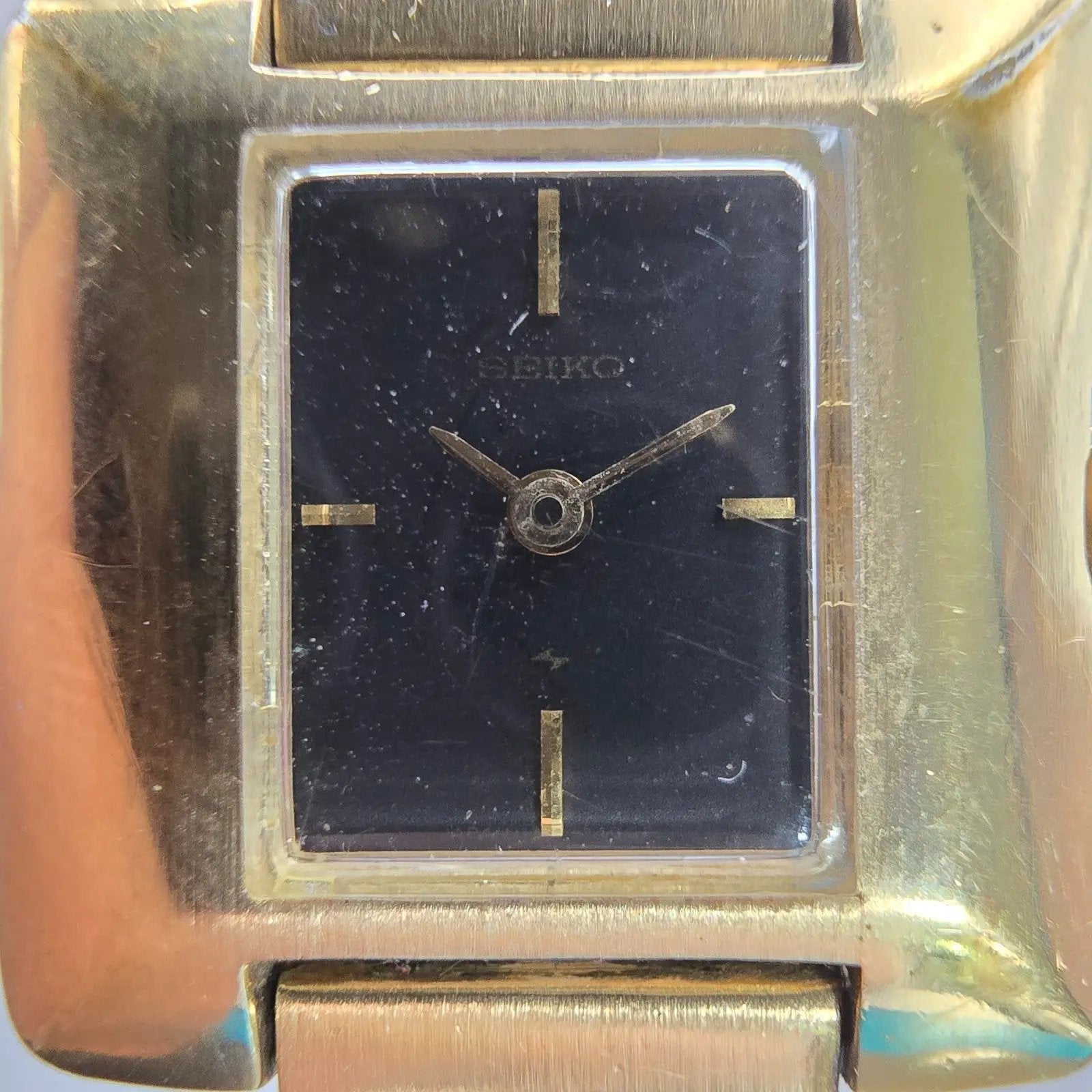 Seiko Watch Women 24mm Black Dial Gold Tone Rectangle 11-3478 Vintage Works1
