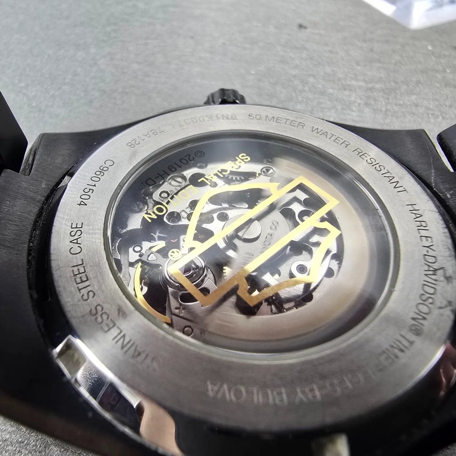 Bulova Automatic Harley Davidson Watch Men 43mm Skeleton Dial Black Tone Runs9