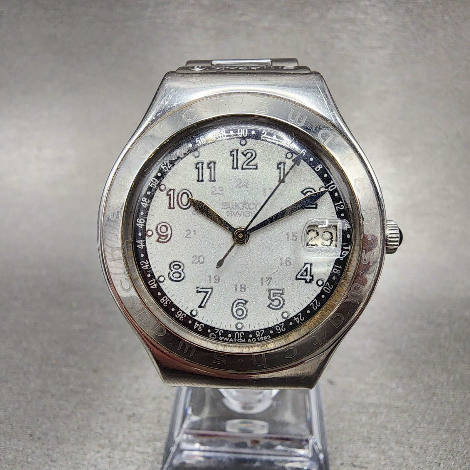 Swatch Irony Happy Joe Watch Men 37mm Gray Dial Steel Date Round New Battery0