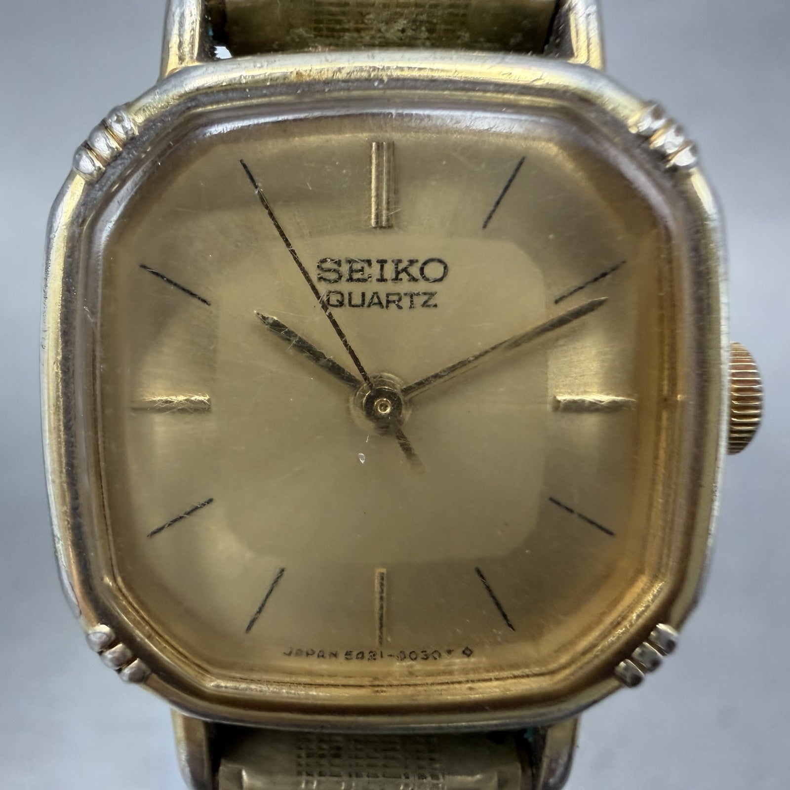 Seiko Watch Women 20mm Champagne Dial Gold Tone Rectangle 54215019 New Battery1