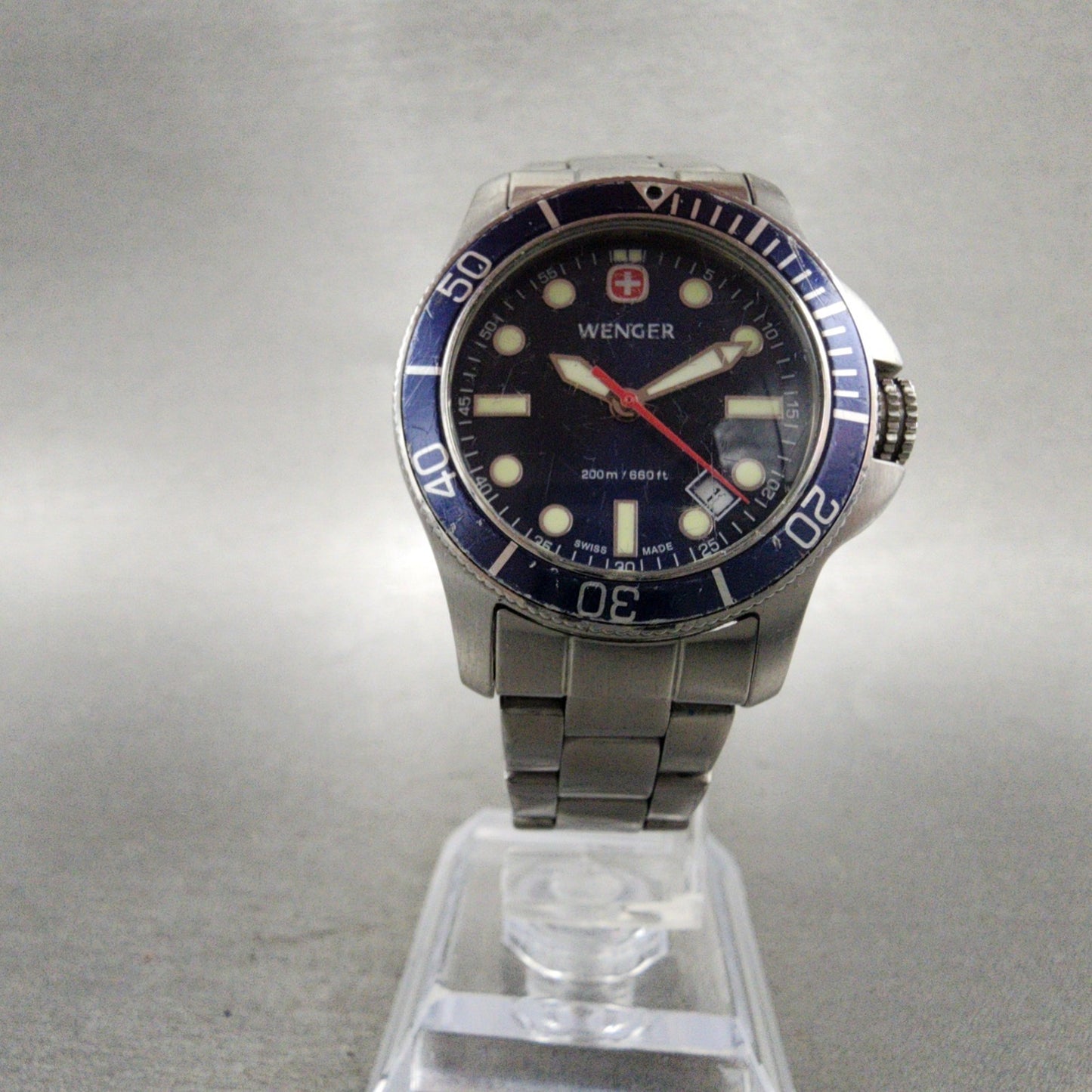 Wenger Battalion Dive Watch Women 31mm Blue Dial Silver Tone Date Round New Batt5