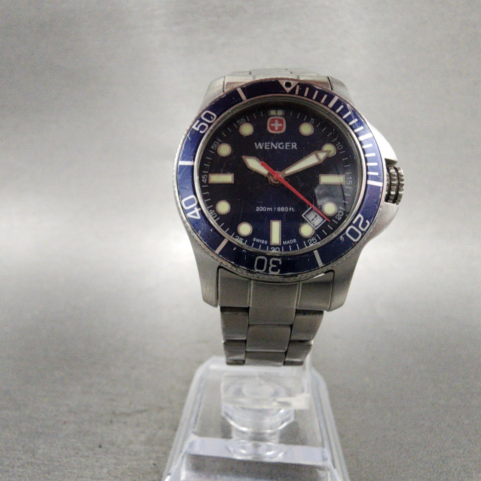 Wenger Battalion Dive Watch Women 31mm Blue Dial Silver Tone Date Round New Batt5