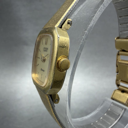 Citizen Seven Watch Women 17mm Champagne Dial Gold Tone Rectangle New Battery BD2