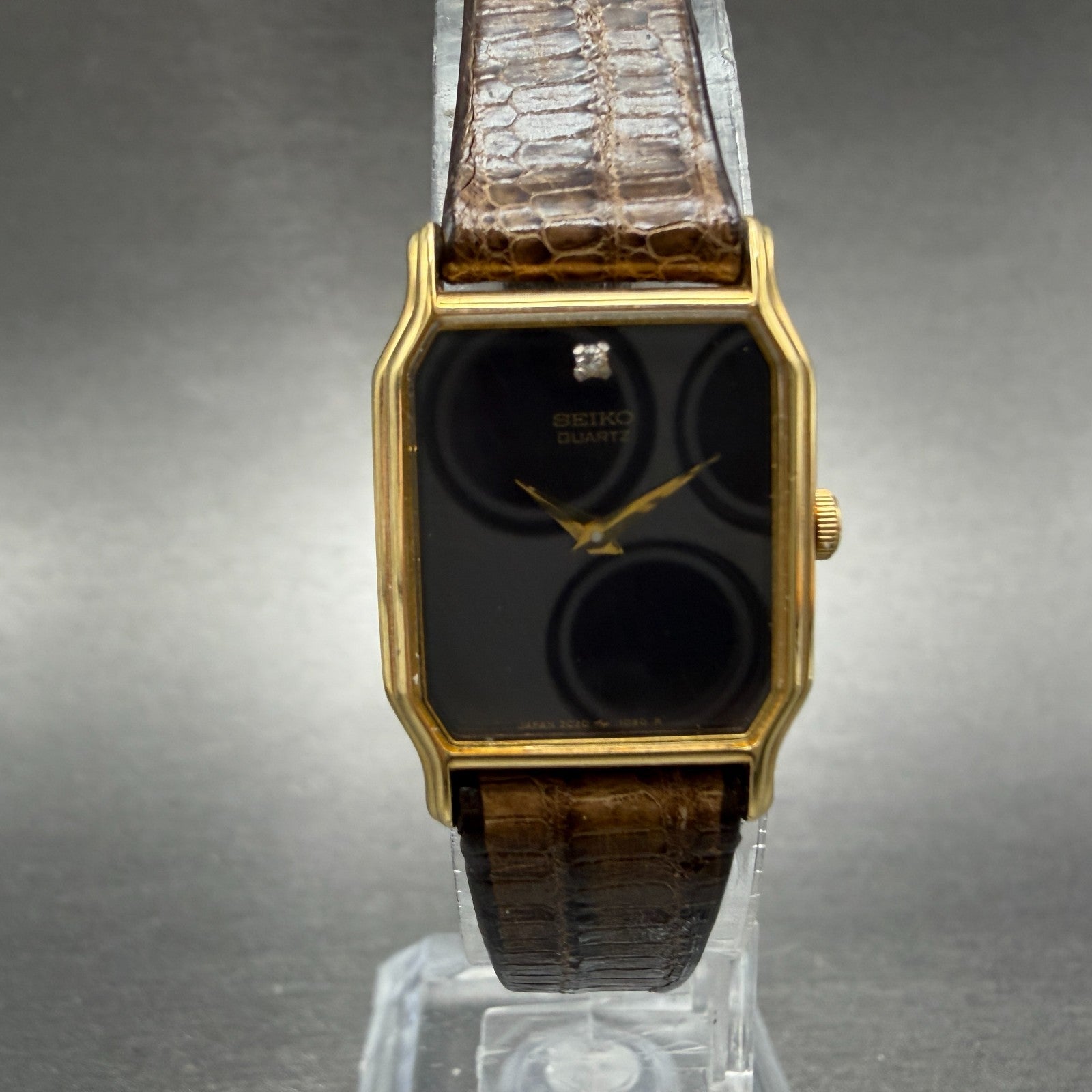 Seiko Watch Women 18mm Brown Dial Gold Tone Octagon 2C20-5509 New Battery NOS0