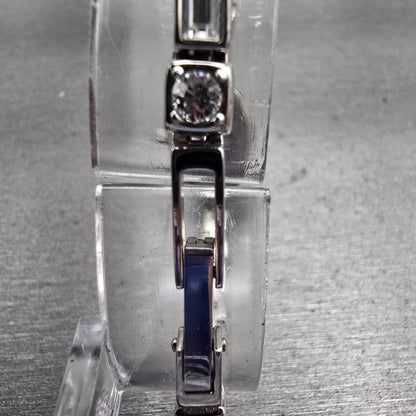 Bulova Watch Women 17mm Silver Dial Silver Tone Gemmed Oval 96T49 New Battery7