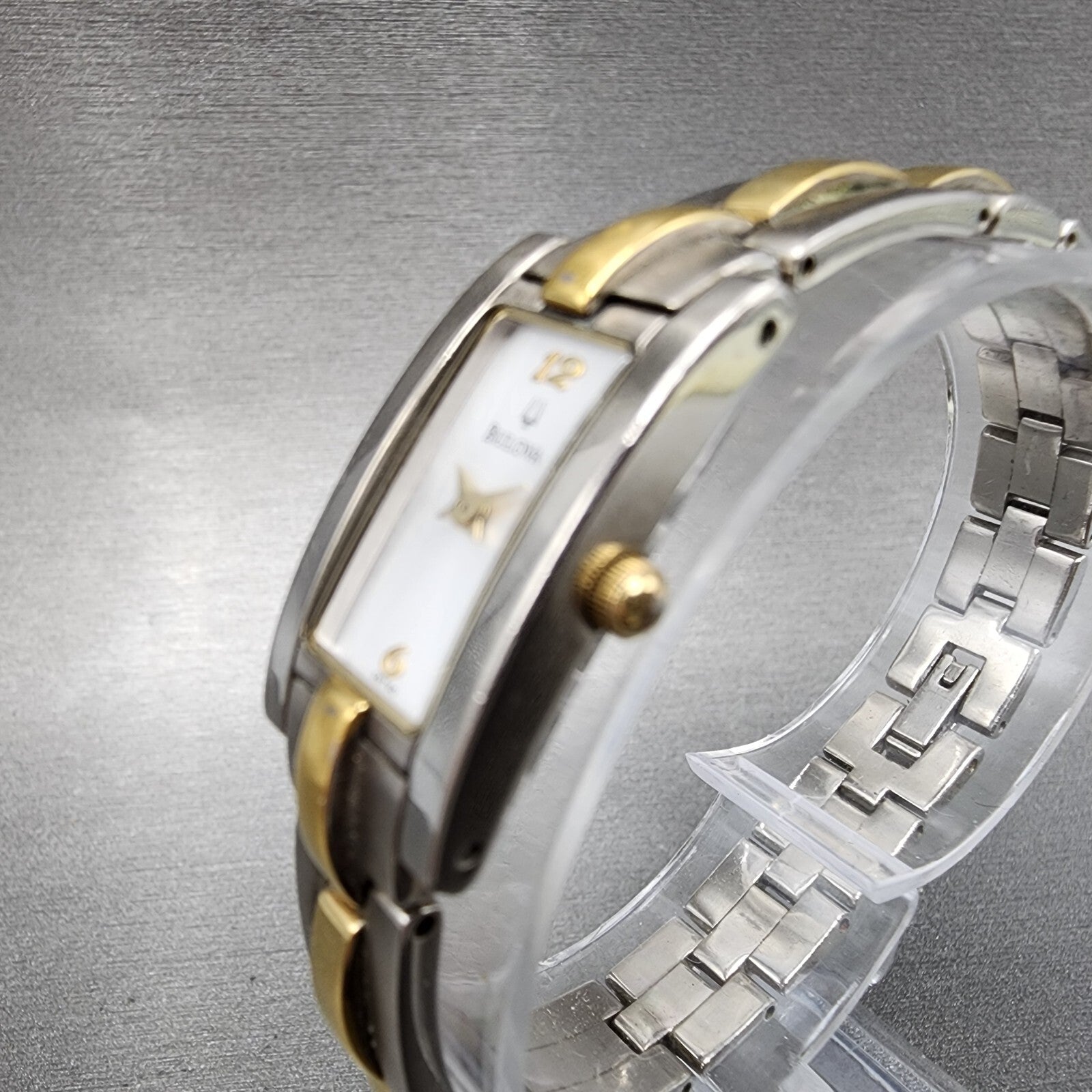Bulova Tank Watch Women 14mm Silver Dial Two Tone Rectangle 98T60 New Battery2