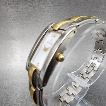 Bulova Tank Watch Women 14mm Silver Dial Two Tone Rectangle 98T60 New Battery2