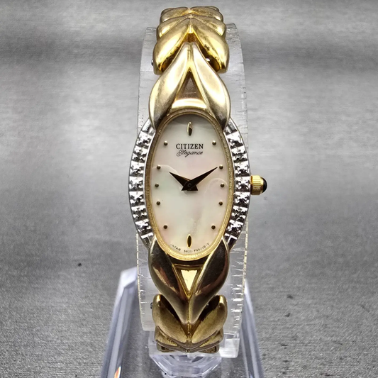 Citizen Elegance Watch Women 15mm MOP Dial Gold Tone Gemmed 5421-F44701 New Batt0