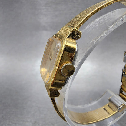 Seiko Tank Watch Women 16mm Champagne Dial Gold Tone Manual 115179 Runs2