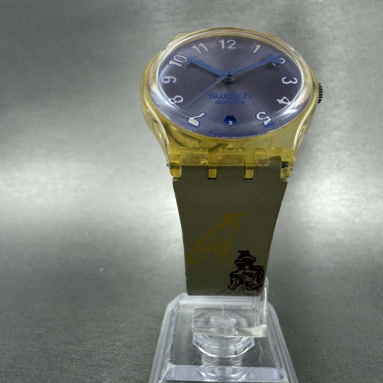 Swatch Cold Kiss Watch Men 34mm Blue Dual Clear Tone Date Round GE401 New Batter4