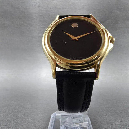 Movado Museum Watch Men 35mm Black Dial Gold Tone Round 87 E4 0863 New Battery K5