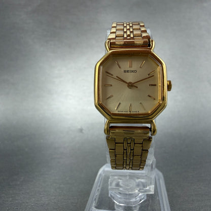Seiko Watch Women 20mm Champagne Dial Gold Tone Octagon 4n21-5022 New Battery GR5
