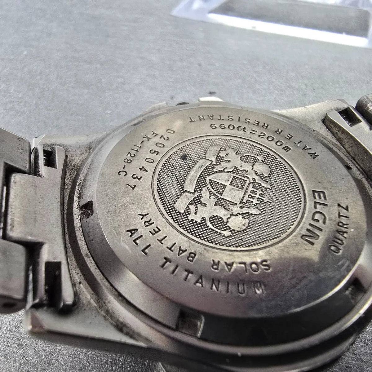 Elgin Solar Watch Men 37mm Black Dial Titanium Date Round FK-1128 NO CROWN PARTS10