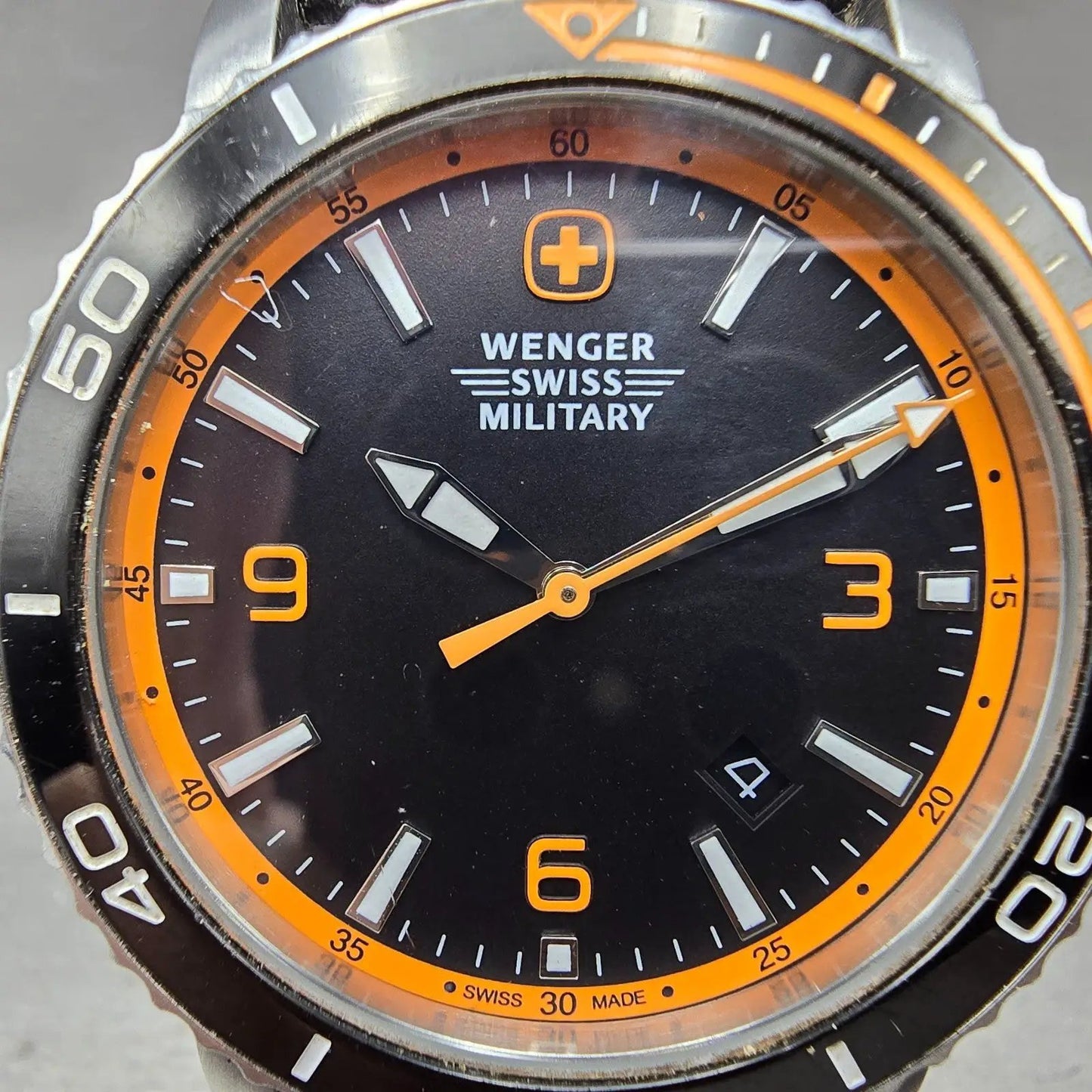 Wenger Swiss Military Roadster Watch Men 43mm Black Dial Steel Orange New Batt1