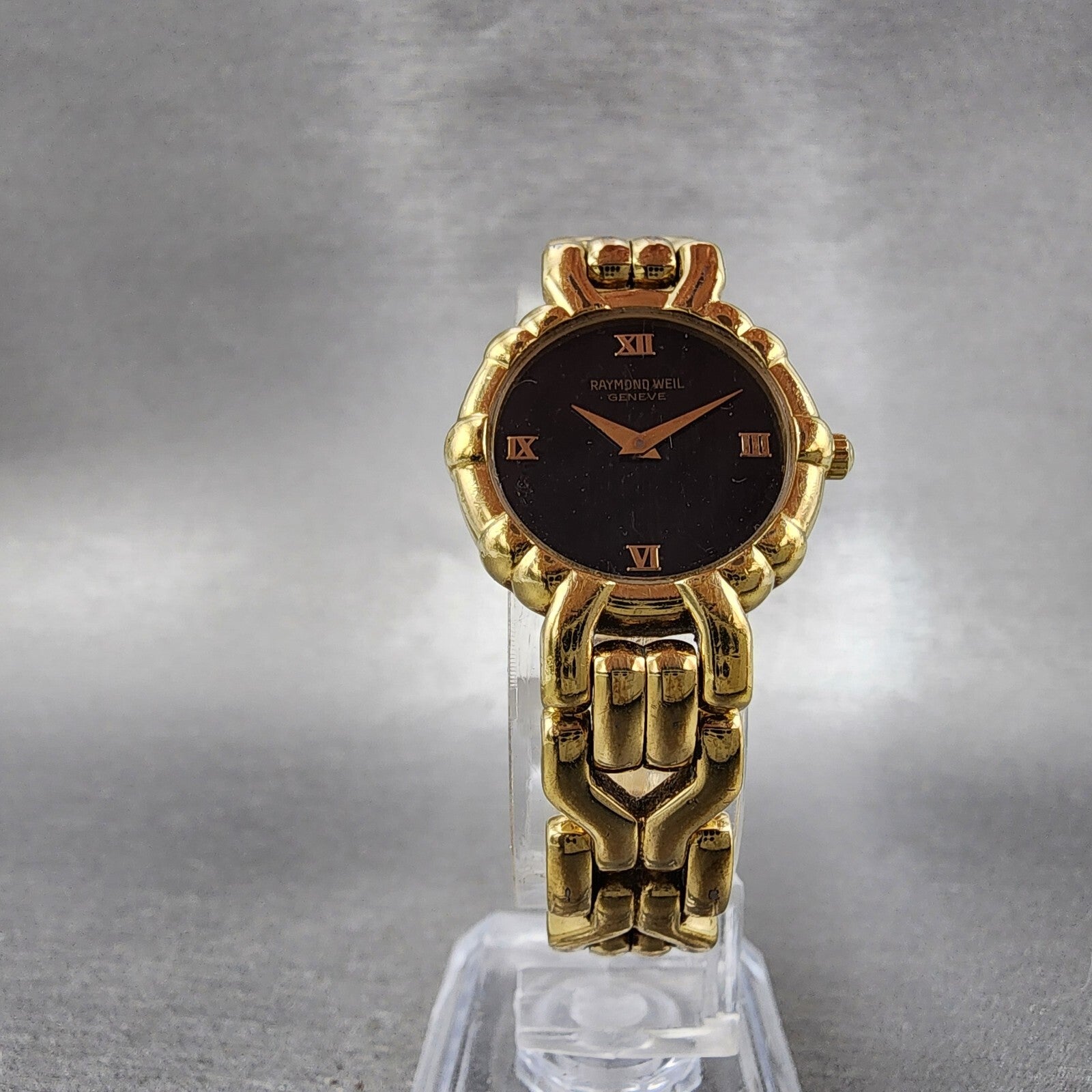 Raymond Weil Watch Women 24mm Black Dial Gold Plated Round 3747 New Battery5