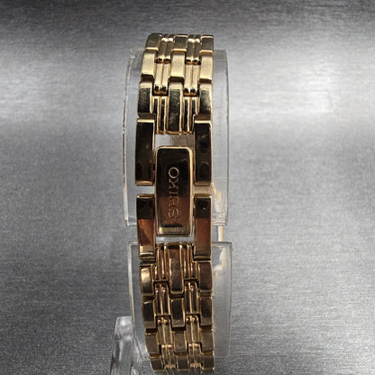 Seiko Tank Watch Women 17mm Champagne Dial Gold Tone Rectangle 1N01-0FH0 NewBatH7