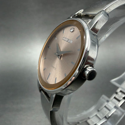 Citizen Watch Women 26mm Rose Dial Silver Tone Round 9627-S121655 New Battery2