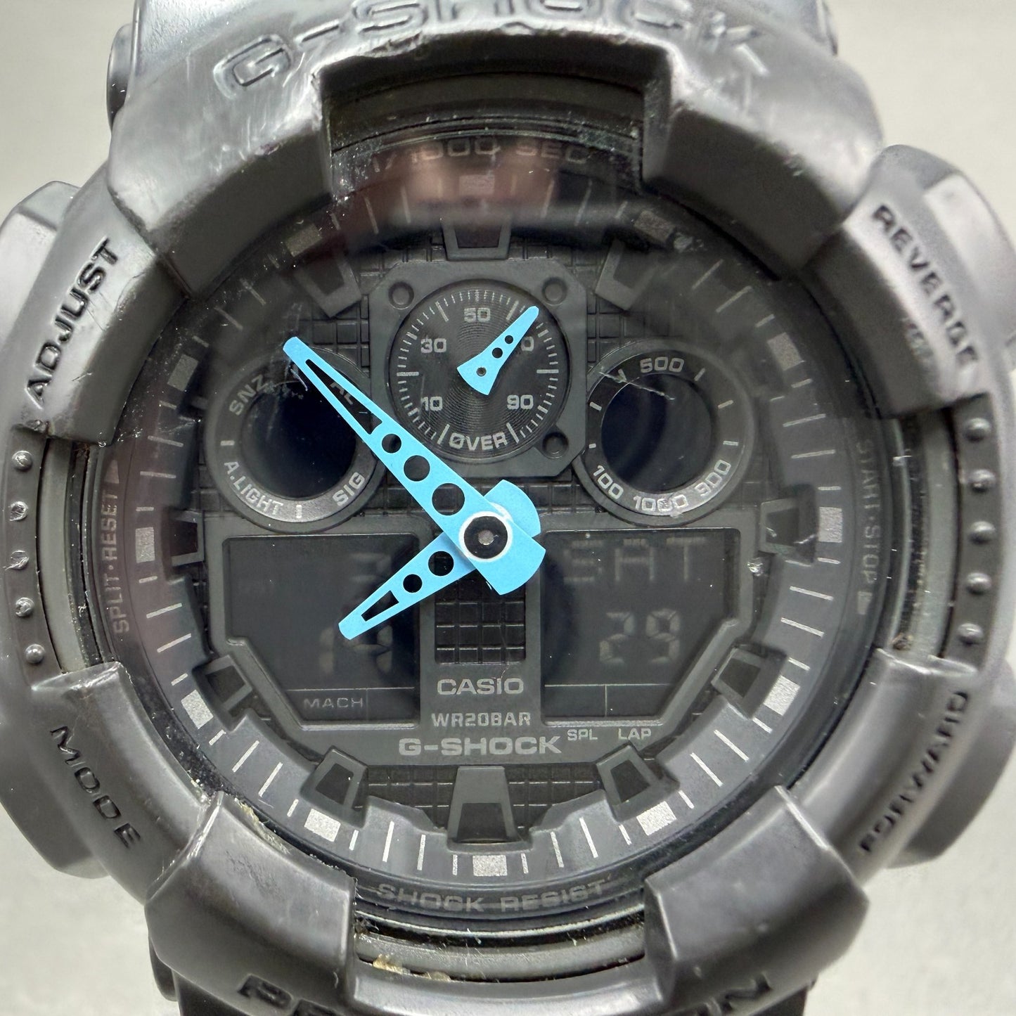 Casio G-Shock GA-100C Watch Men 51mm Gray Blue Alarm Chrono New Battery ABCD1