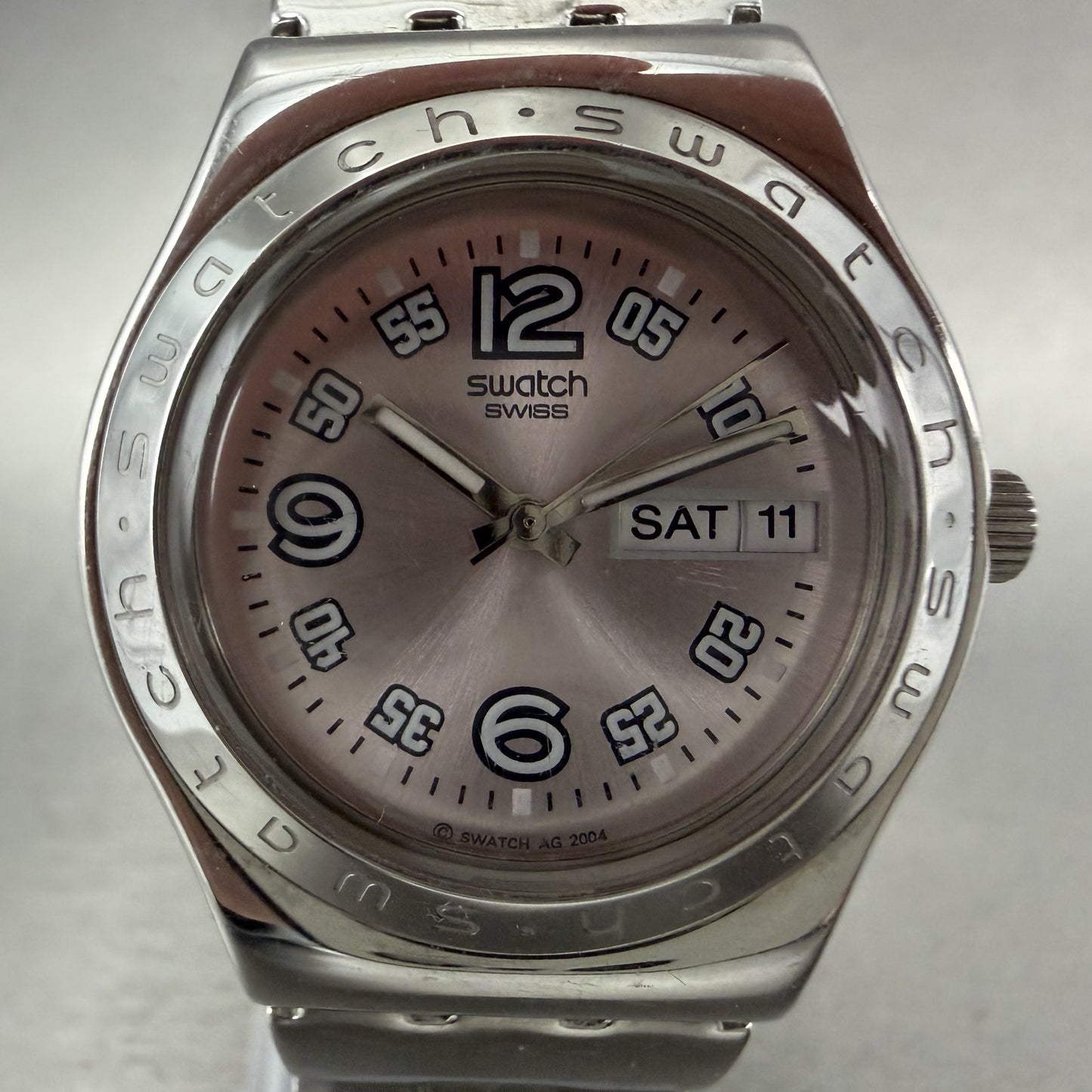 Swatch Irony Ciel Clair Watch Women 33mm Pink Dial Steel Daydate Round New batt1