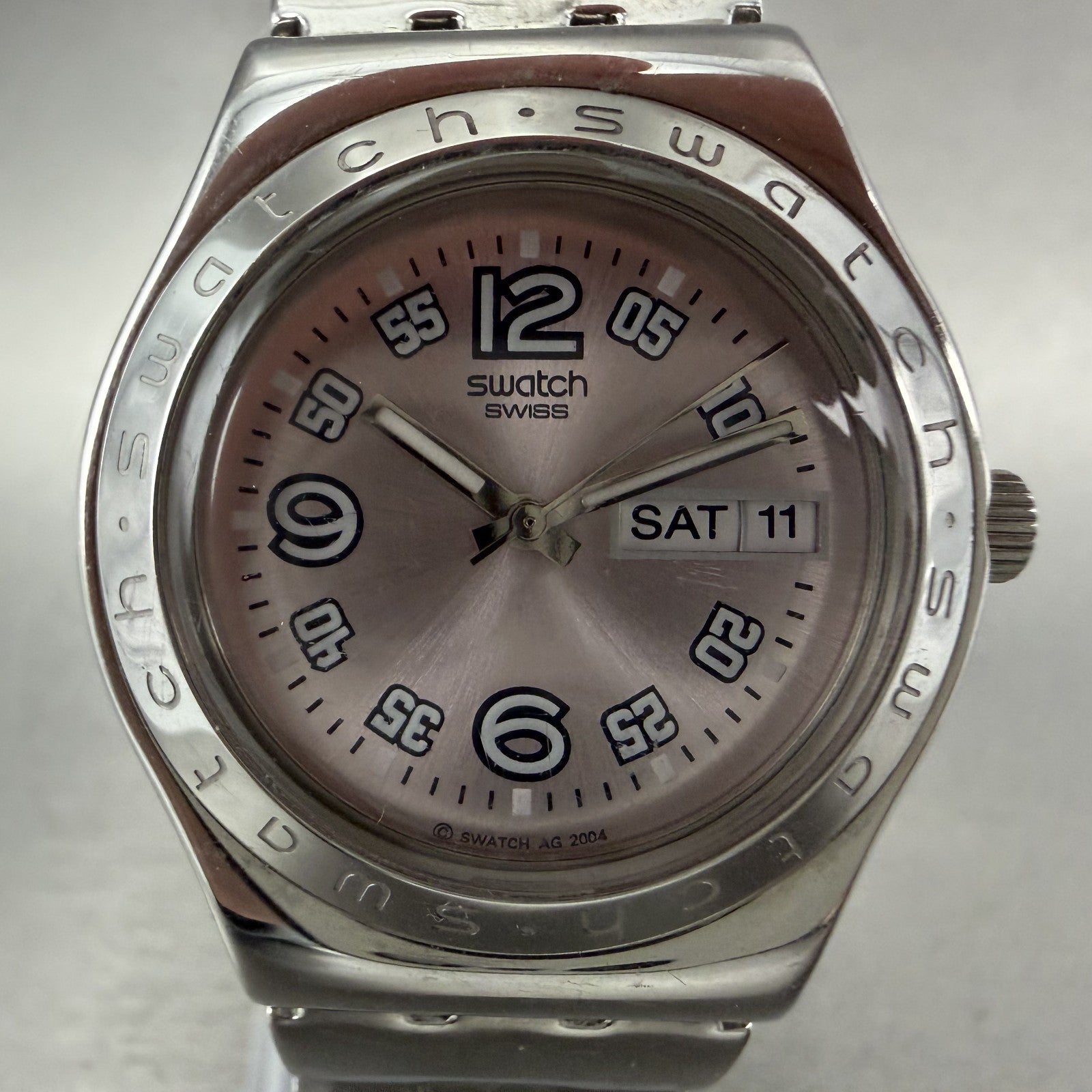 Swatch Irony Ciel Clair Watch Women 33mm Pink Dial Steel Daydate Round New batt1