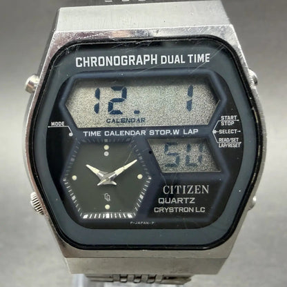 Citizen Analog Digital Watch Men 35mm Black Dial Silver Tone Dual Time New Batt1