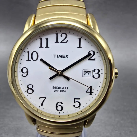 Timex Easy Reader Watch Men 35mm White Dial Gold Round T2H301 Indiglo New Battp0