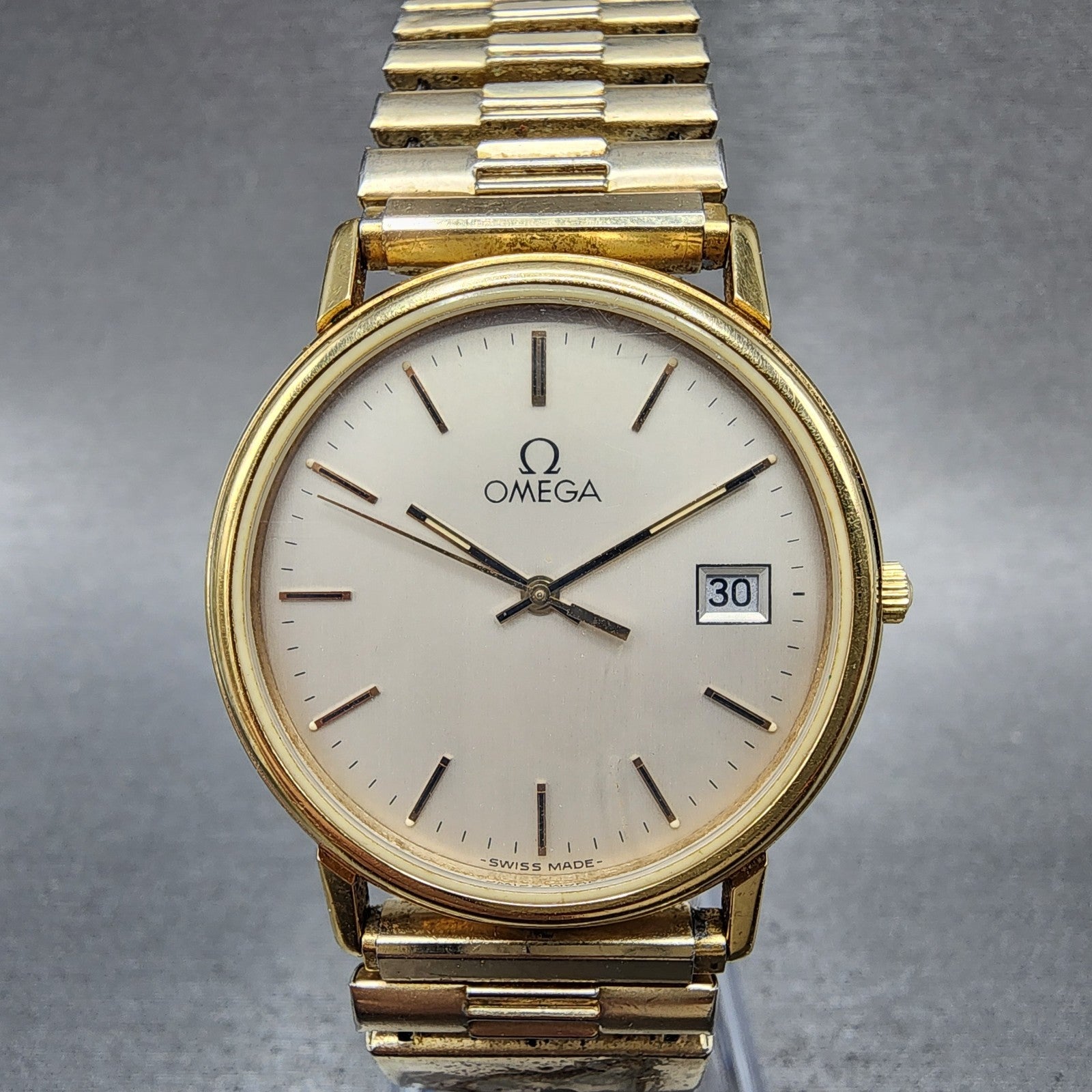 Omega Watch Men 34mm Gray Dial Gold Plated Date Cal 1420 196.0260 PARTS0