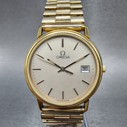 Omega Watch Men 34mm Gray Dial Gold Plated Date Cal 1420 196.0260 PARTS0