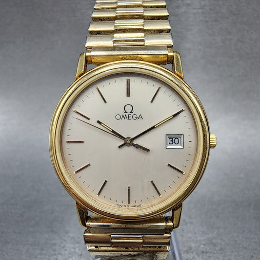 Omega Watch Men 34mm Gray Dial Gold Plated Date Cal 1420 196.0260 PARTS0