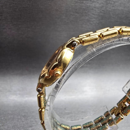 Bulova Watch Women 16mm Black Dial Gold Tone Oval 92F12 New Battery Diamonds VTG2